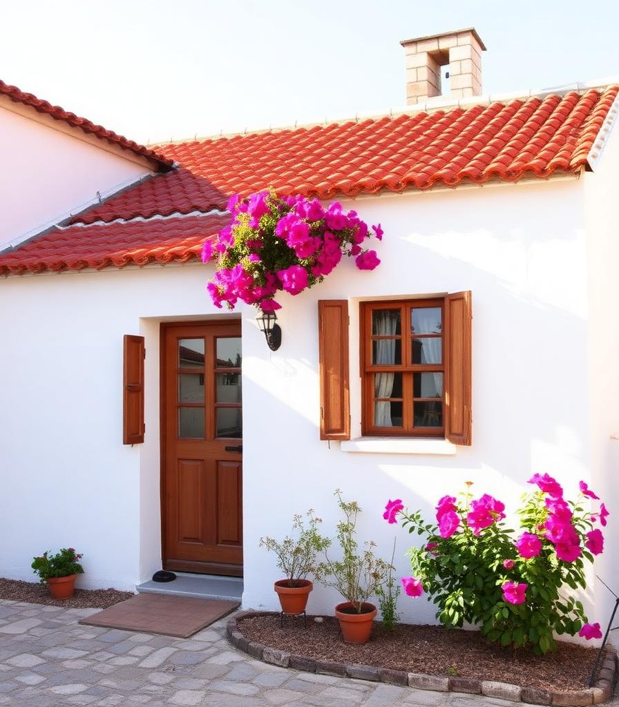 Casa portuguesa tradicional com fachada branca e telha